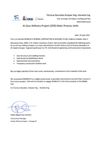 Appreciation letter fromTR Sinopec5 from Construction Manager